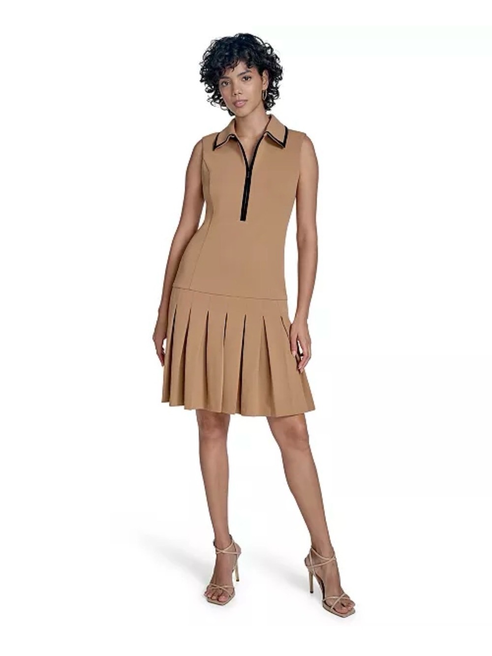 Calvin Klein Sleeveless Tan Polo Pleated Dress Sz 8 nwt